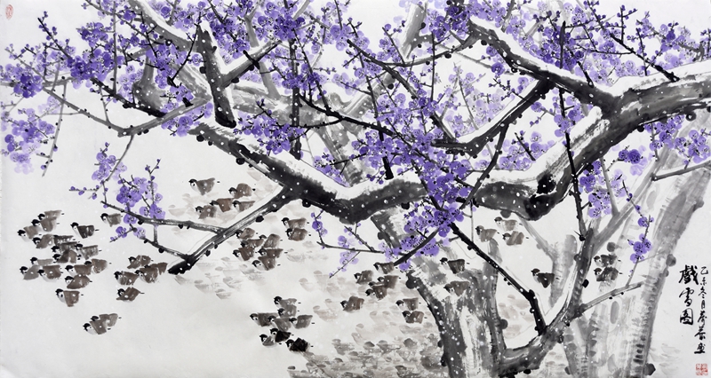 戏雪图  97×180cm